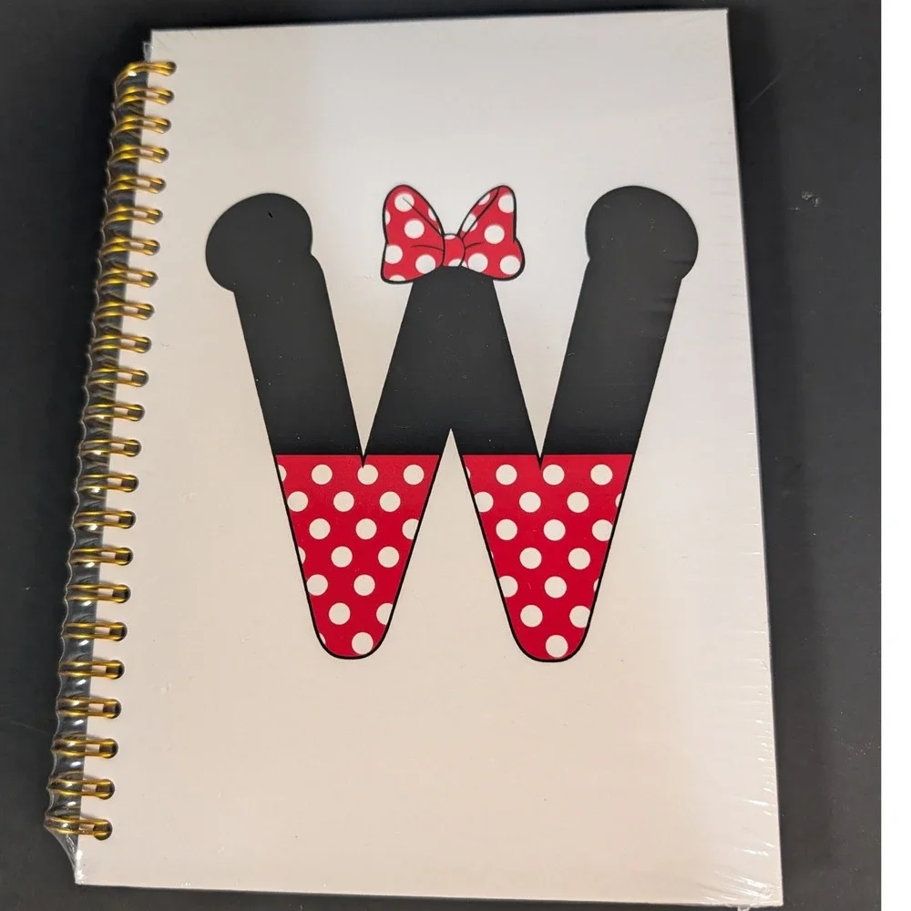 Minnie Mouse Inspired Letter W Spiral Notebook Hardcover Journal Gold Wire New